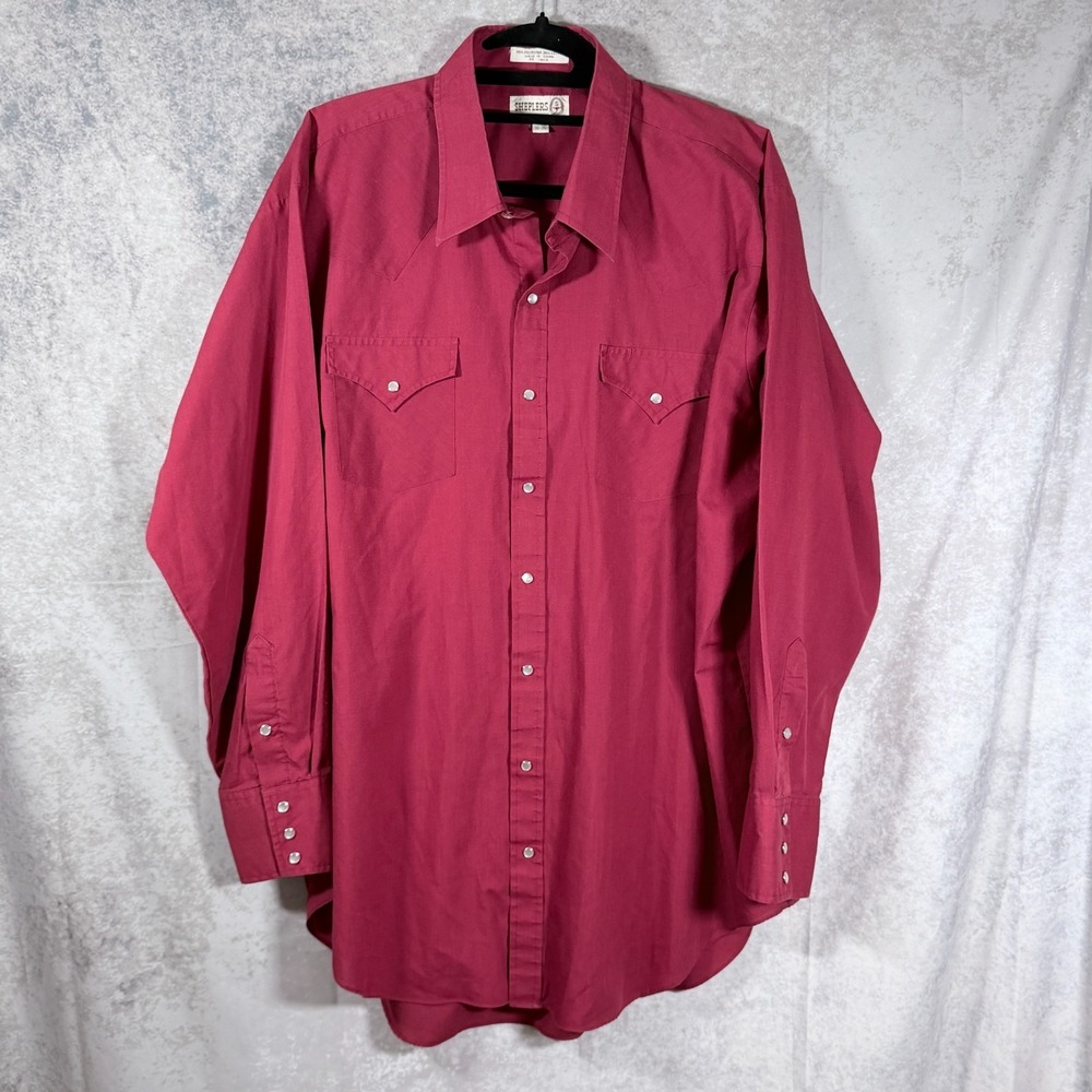 Vintage Sheplers Western Pearl Snap Shirt Mens tall 18-35 Red Long Sleeve